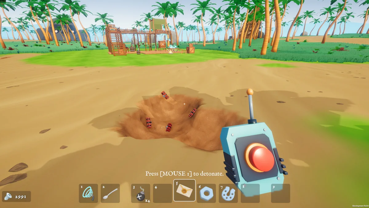 Remote dynamite charges placed in a hole on the island